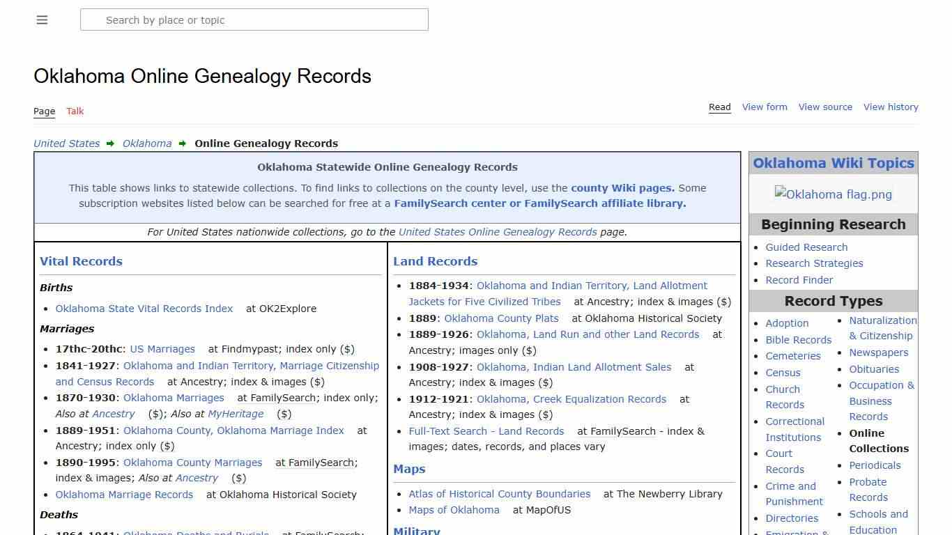 Oklahoma Online Genealogy Records • FamilySearch